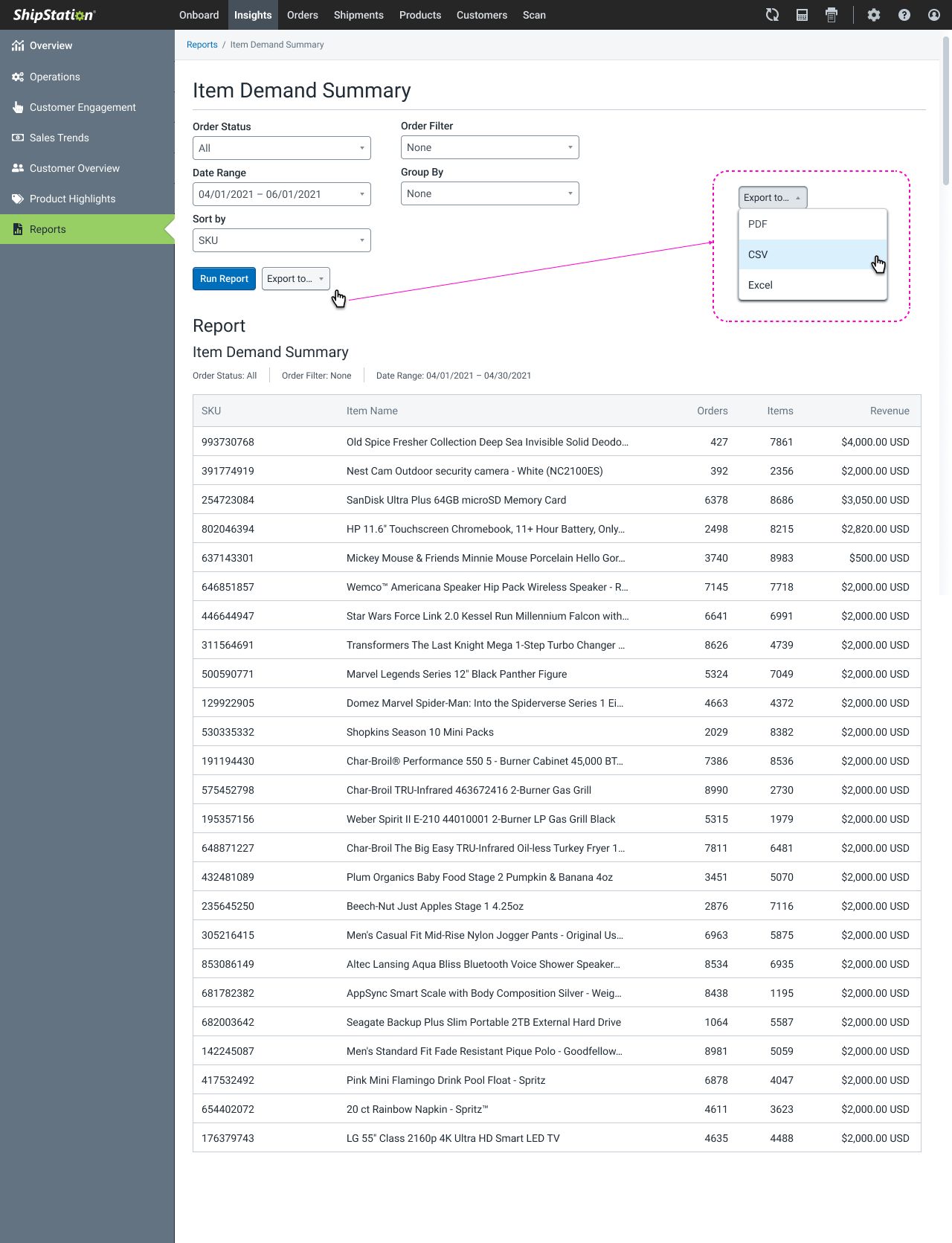 Running a custom report