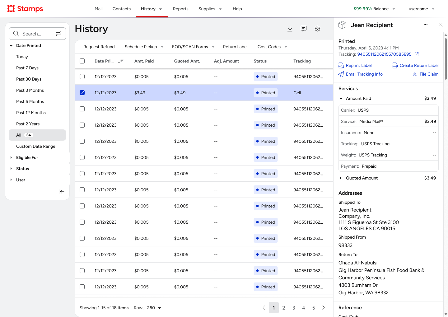 Rebranded Stamps print history page