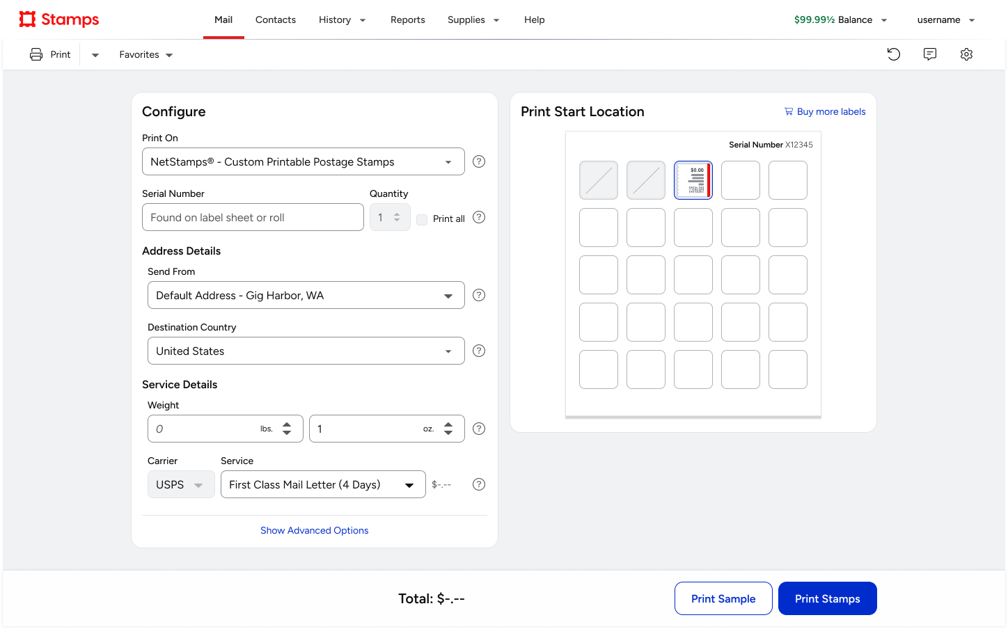 Rebranded Stamps Mail NetStamps configuration